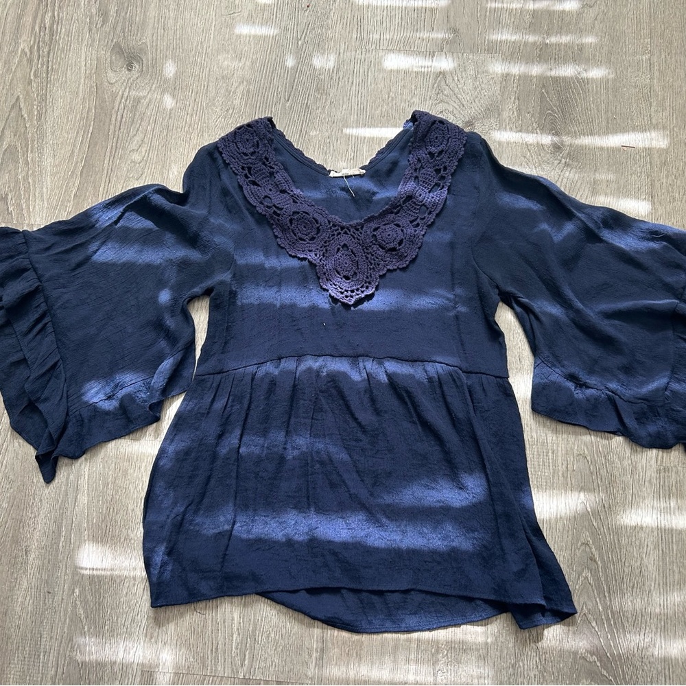Entro Navy Blouse with Lace Detail